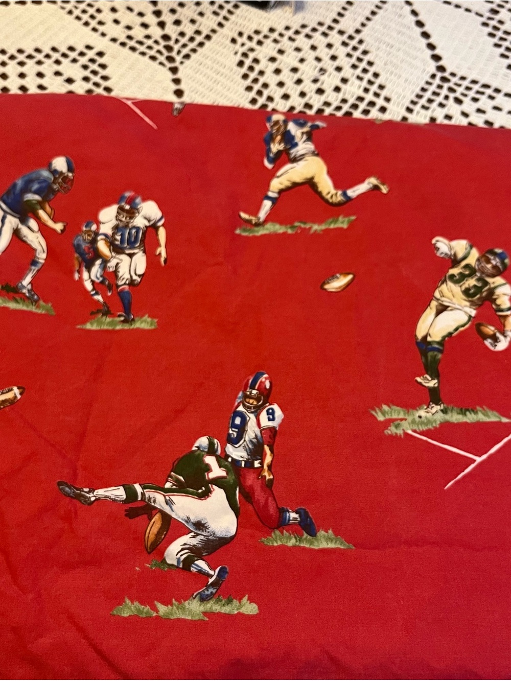 Pottery barn kids  Football Print Red Twin flat sheet (or use it for curtains)